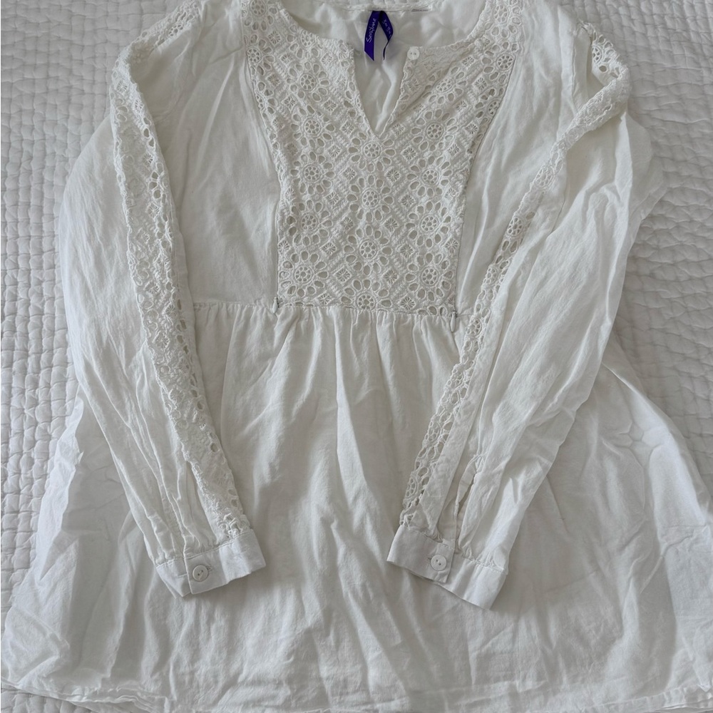 Seraphine White Crochet Detail Blouse - size small/US 4